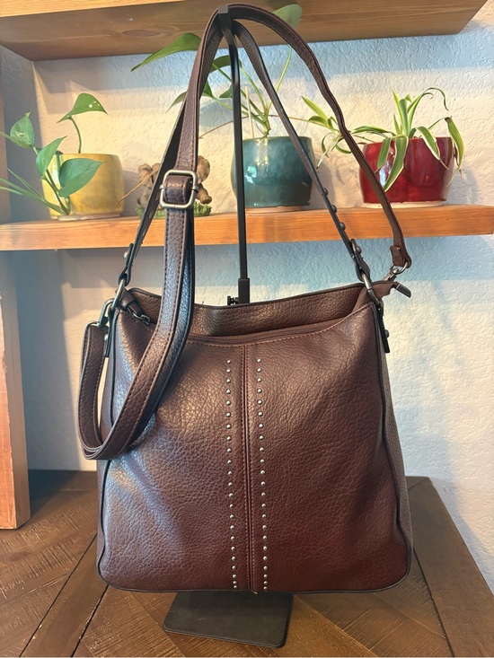 Montana West Handbags - Montana West Dark Brown Studded Leather Shoulder Bag